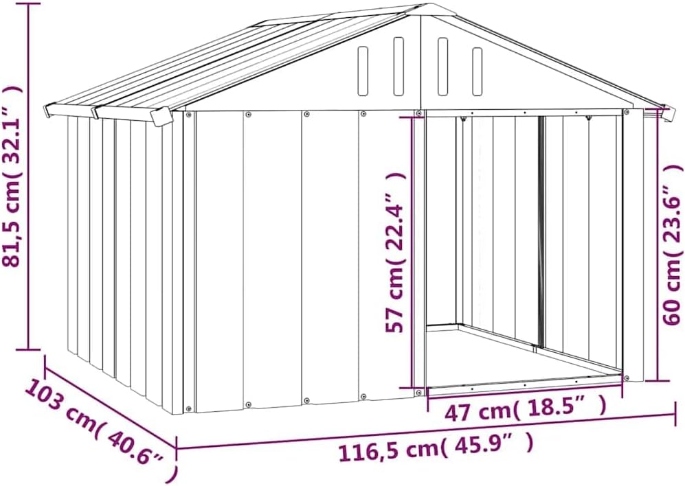 vidaXL Dog House - Durable Galvanized Steel Construction - Weatherproof Dog Kennel - Easy Access with Spacious Entrance - Ideal Outdoor Pet House - Gray