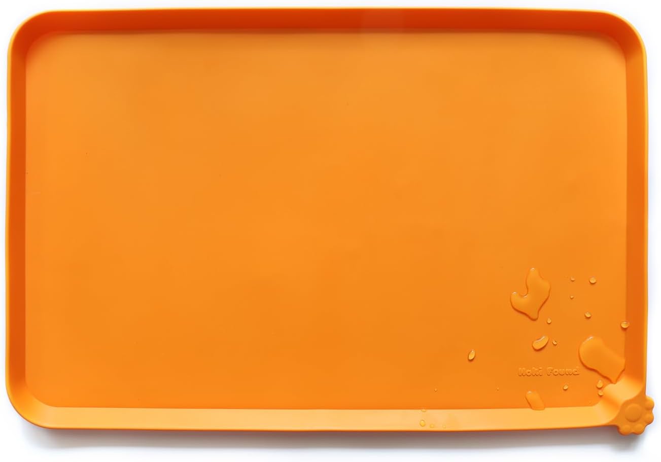 Hoki Found Silicone Non Slip Pet Feeding Mats - Bowl Placemat - Waterproof Dog Cat Food Mats - Orange