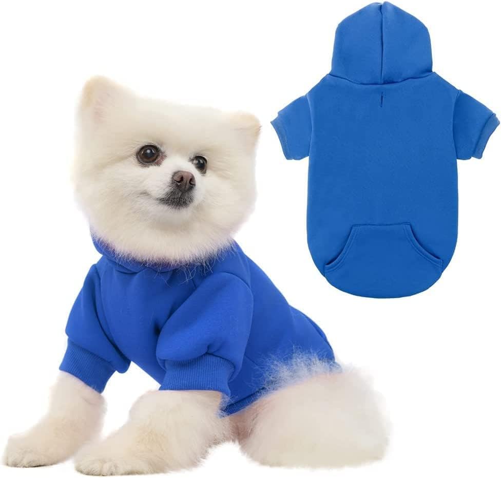KOOLTAIL Basic Dog Hoodie - Soft and Warm Dog Hoodie Sweater with Leash Hole and Pocket, Dog Winter Coat, Cold Weather Clothes Sweatshirt for Small Medium Large Dogs Puppy Cat Boys Girls Blue SM