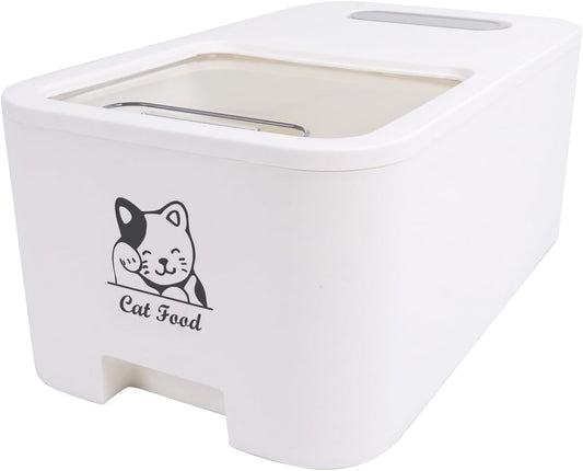 10Lbs Cat Food Storage Container,Pet Food Container with Rolling Wheels & Sliding Lid,BPA Free Plastic Storage Bin For Cat Food Kibble with Measuaring Cups-Rodent proof