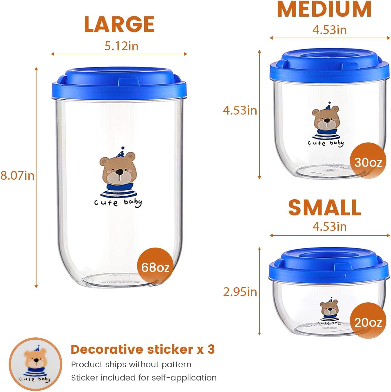 3PCS Dog Food Storage Container Set – Airtight Dog Food Container, Transparent Pet Food Storage Containers for Dog Treats, Cat Food Container, Blue, Multi-Size