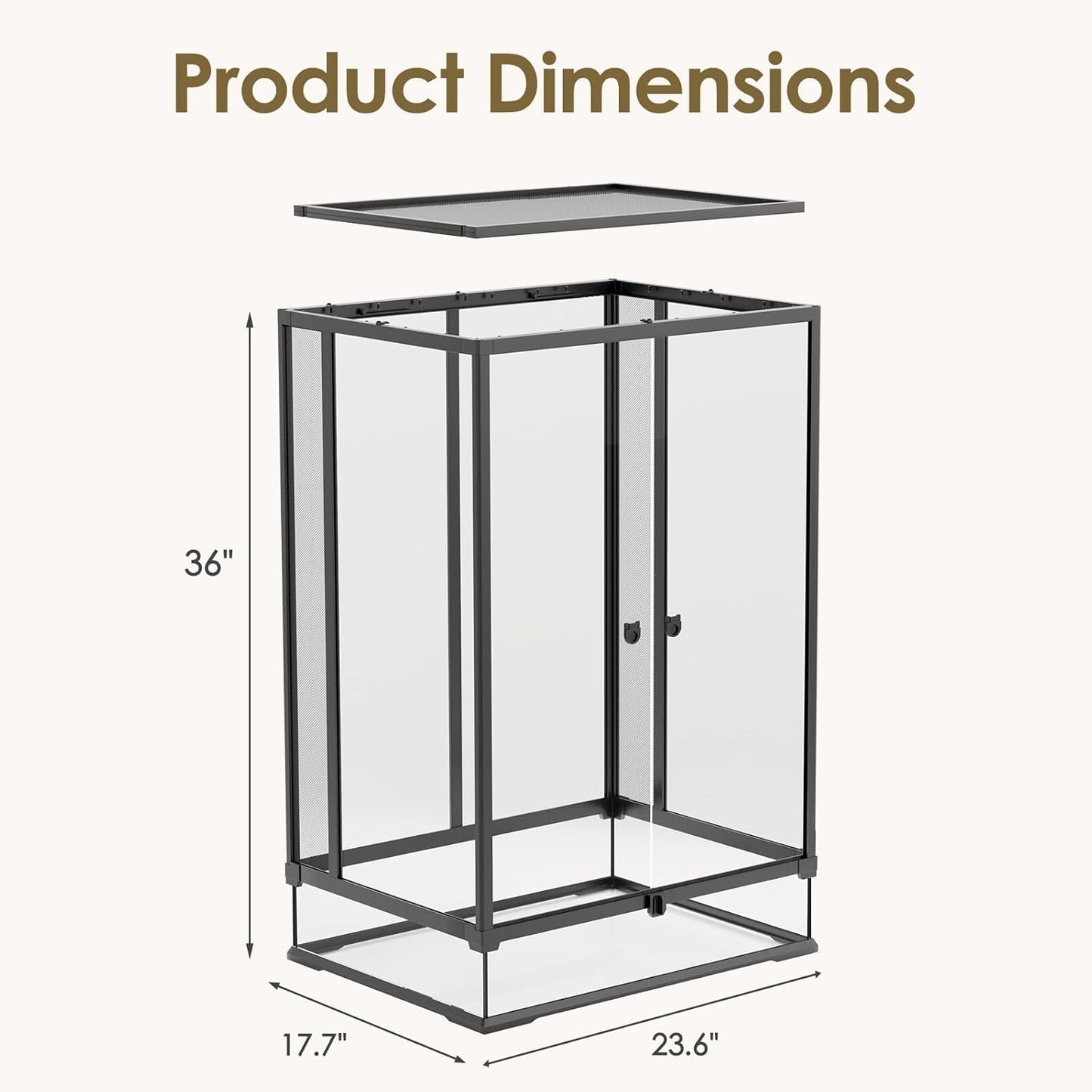 Erinnyees 67 Gallon Reptile Terrarium with Top Screen Ventilation, Snake Habitat with Heating Pad Space, Front Opening Reptile Vivarium with Sliding Cable Outlet for Leopard Geckos, Snakes, Turtles