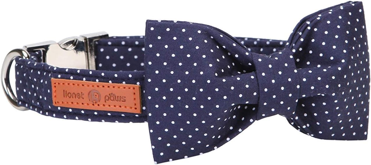 Lionet Paws Boy Dog Collar with Bowtie, Comfortable Adjustable Cute Navy Blue Bow Tie Collar for Male Puppies and Cats Gift, XXS, Neck 7-11 inches