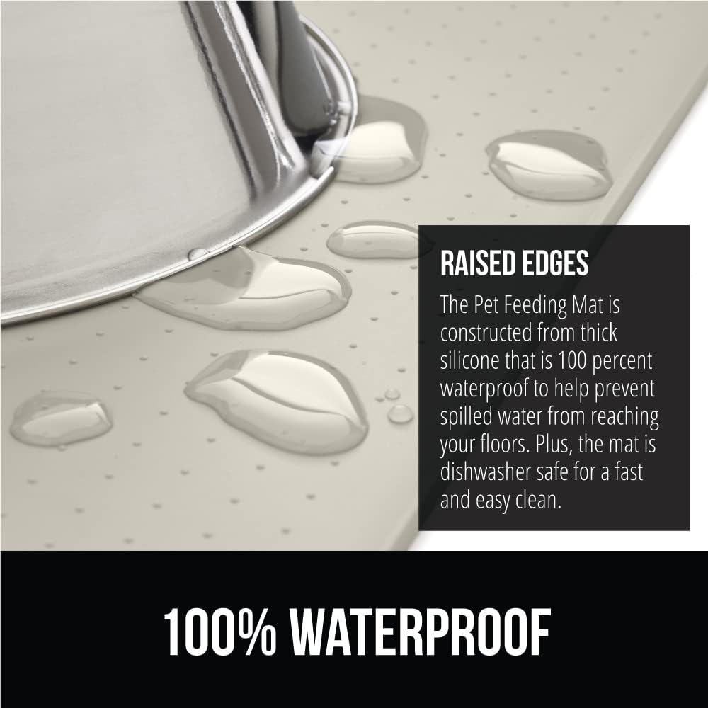 GORILLA GRIP 100% Waterproof Raised Edge BPA Free Silicone Pet Feeding Mat, Dog Cat Food Mats Contain Spills Protects Floors, Placemats for Cats and Dogs Water Bowl, Pets Accessories 16x10, Cream