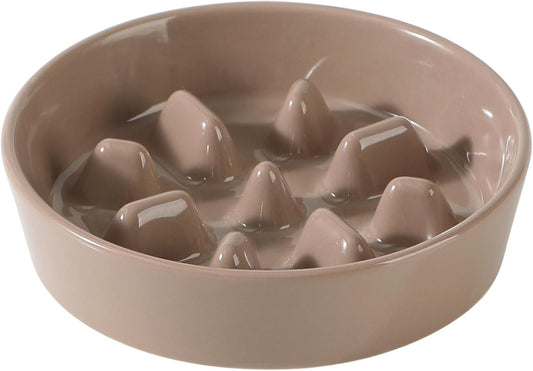 Ceramic 7.3 inch Dog Bowl Slow Feeder, Slow Pet Food Dish for Medium and Small Dog, Stop Bloat, Preventing Choking(Single Bowl, Brown Coffee)