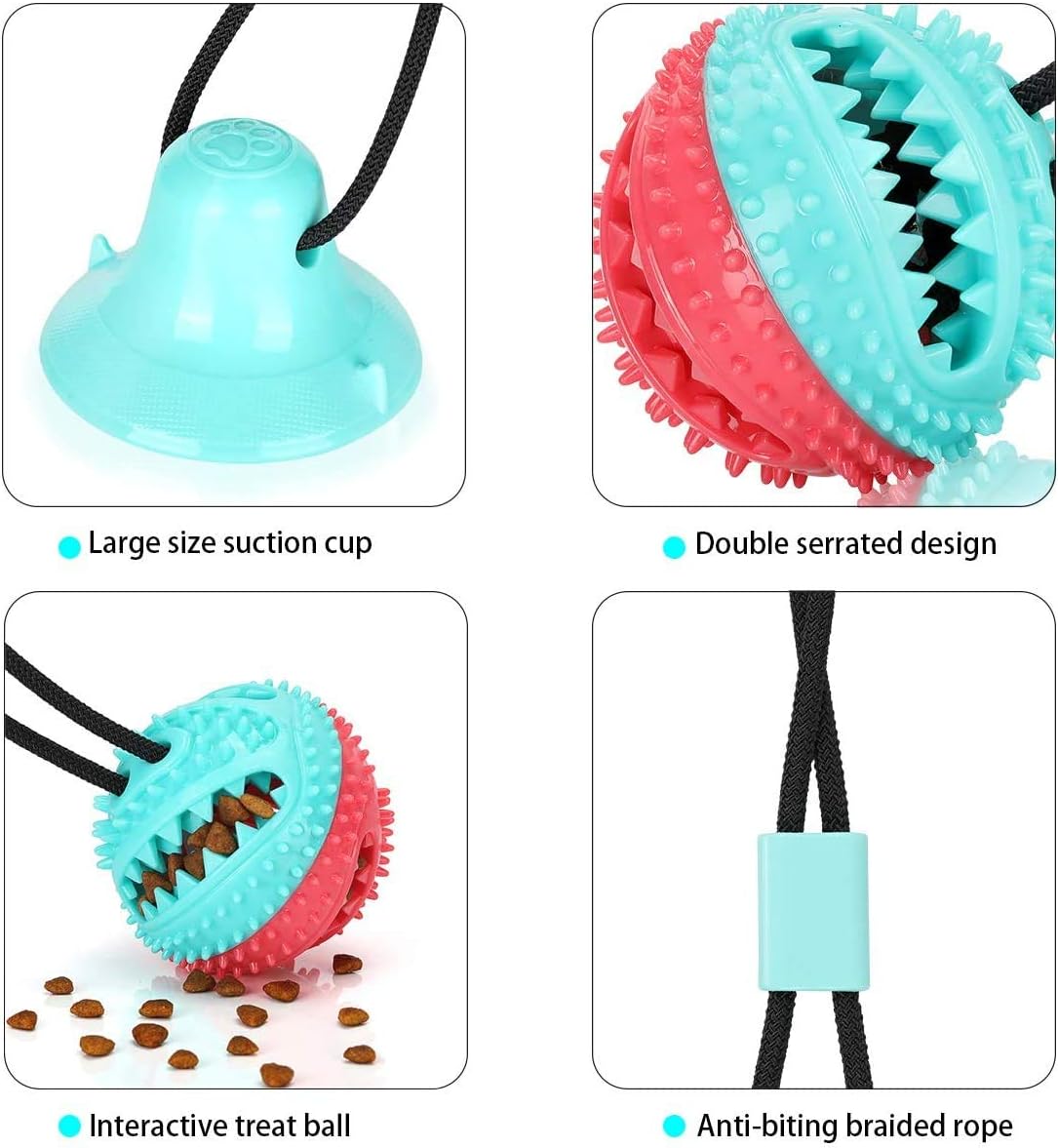 Interactive Dog Toys Tug of War, Mentally Stimulating Toys for Dogs, Puppy Teething Toys for Boredom to Keep Them Busy, Dog Puzzle Treat Food Dispensing Ball Toy for Small Medium Dog on Smooth Floor