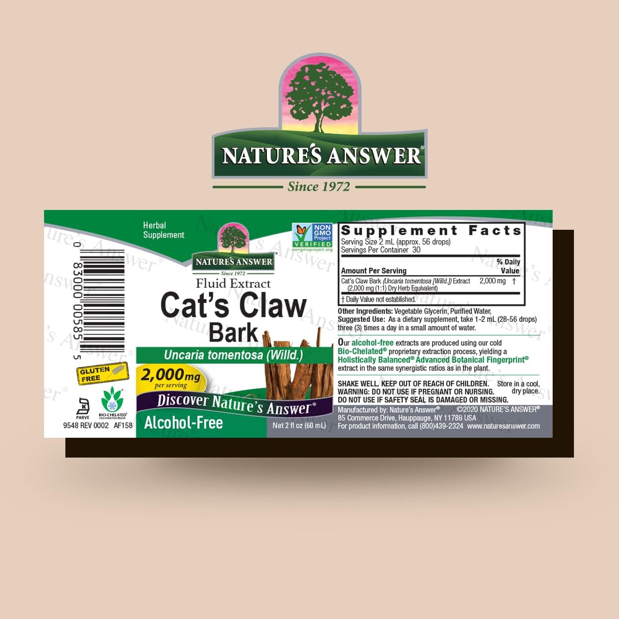 Nature's Answer Cat's Claw Bark Liquid Extract Supplement 2 Ounce - Alcohol Free Cats Claw Tincture & Capsules Alternative for Joint & Muscle Support, Vegan, Non-GMO, Gluten Free, Kosher