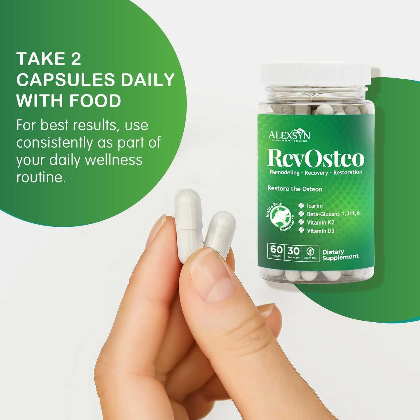 RevOsteo Bone & Metabolic Support – Advanced Bone Nutrition with Icariins, Vitamin K2, D3, Boron & Beta-Glucans – Vegan, Gluten-Free, Made in USA – 60 Capsules, 30-Day Supply