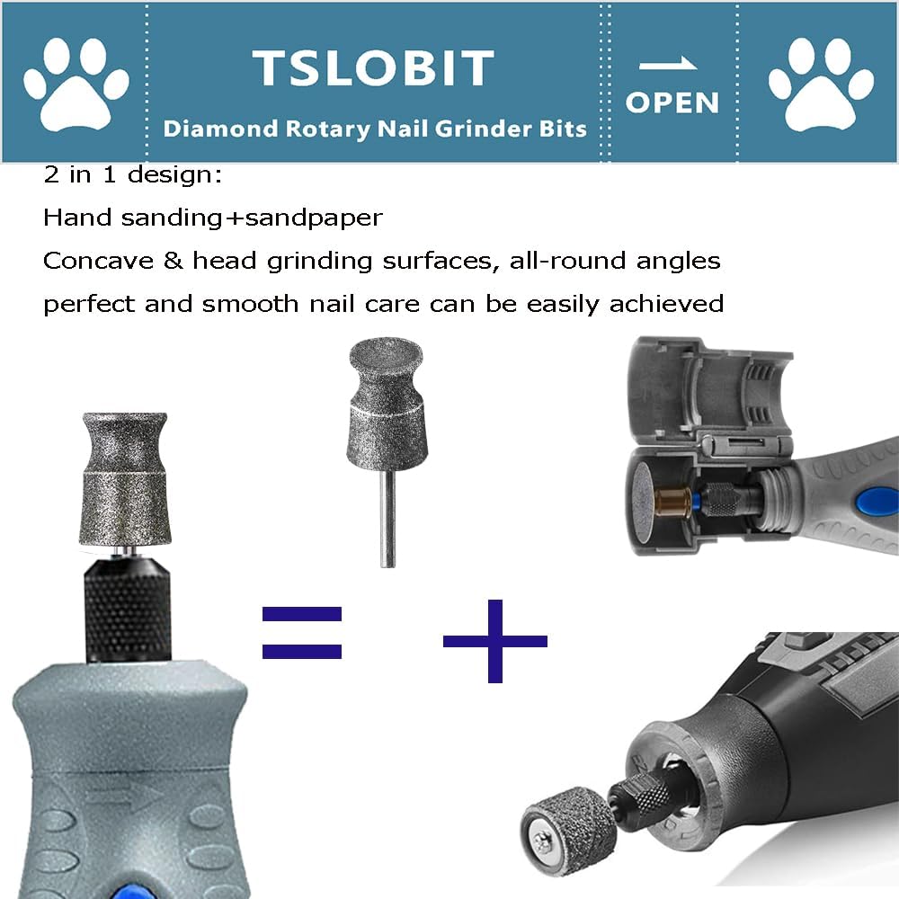 Diamond Dog Nail Grinder Bits for Rotary Tool,1/8" Nail Grinder Attachment for Dremel Grinder Replacement Heads Pets Nail Care Clippers for Medium Large Dogs,2-Pack（Large A&B）