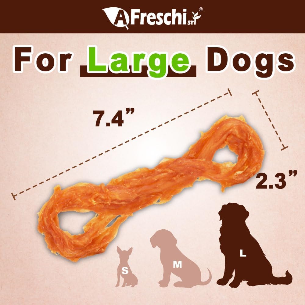 AFreschi Turkey Tendons for Dogs, USA-Sourced, Healthy Dog Treats, Rawhide-Free Puppy Chews, Long Lasting, All Natural, Hypoallergenic Dog Treats for Large Breeds, 1 Count Pack Rope (L)