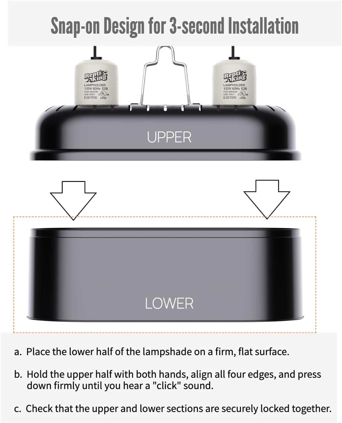 Reptile Dual Light Fixture, Double Deep Dome for Reptile Light/Heat Lamp/UVB Light, Snap-on Lamp Fixture Holder for Beared Dragon/Snake/Turtle/Lizard Tank Accessories