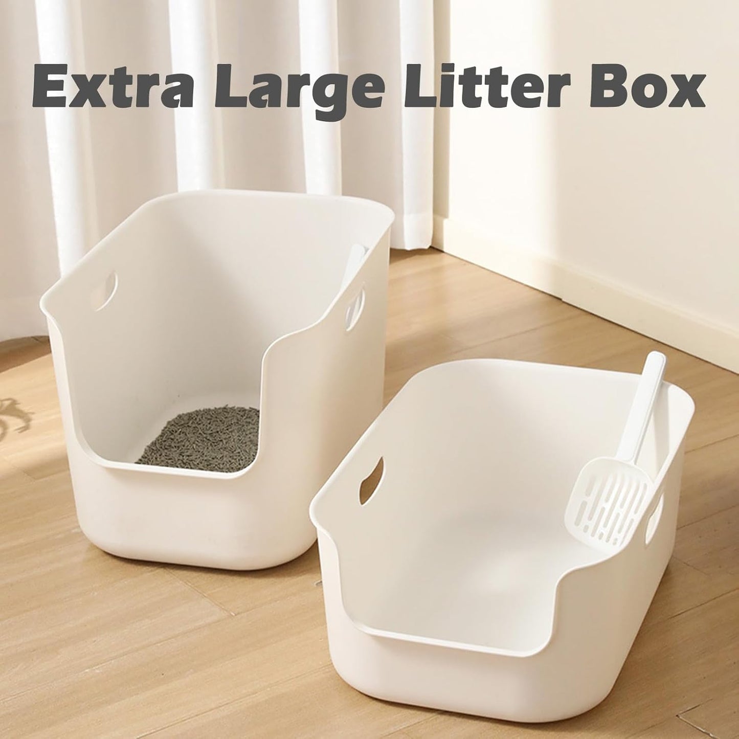 SpaceTime Extra Large Litter Box with High Sides,22.64"×14.76"×8.66" XL Multi Cat Litter Pan for Kitty,Cat Boxes for Indoor Cats,Jumbo Litter Boxes for Big Cats,Anti-Splashing,Easy to Clean