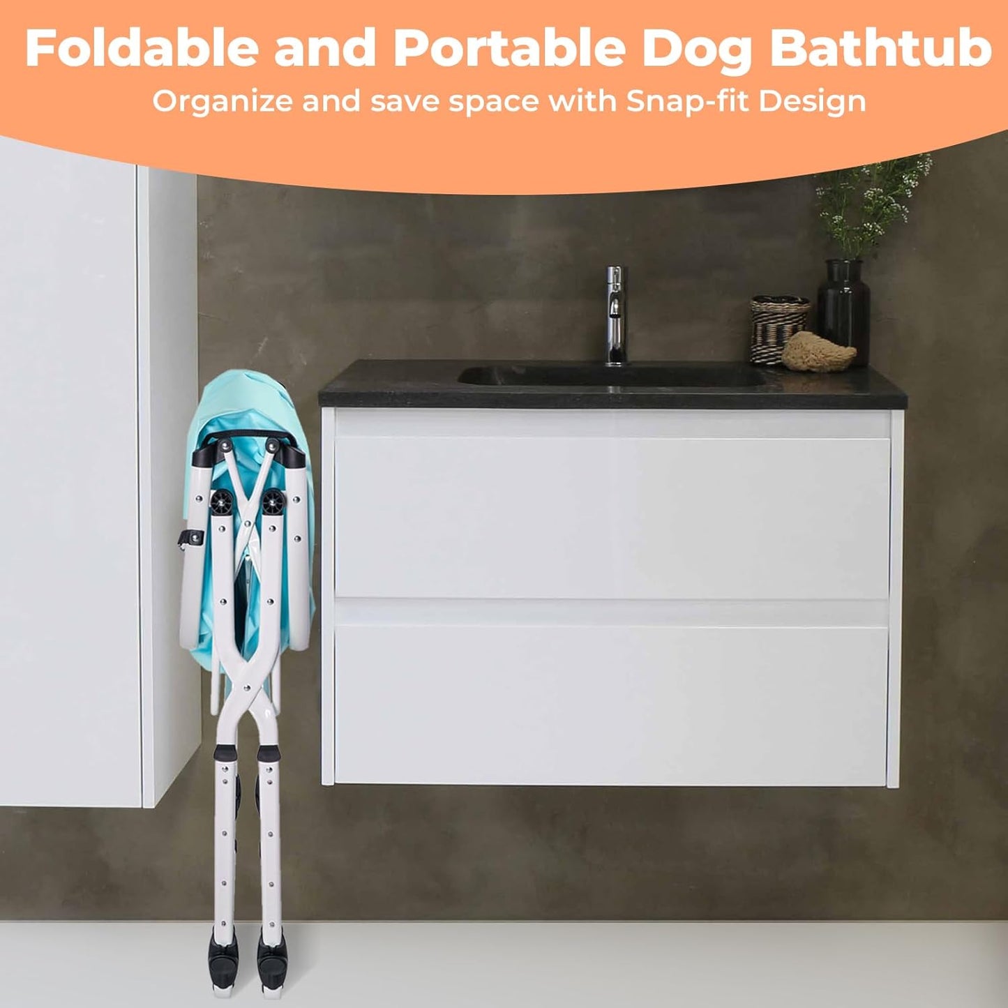 Elevated Portable Dog Bathtub, 5 Height Adjustable Dog Washing Station for Pet Shower and Grooming Foldable Bathing Tub with Storage & Anti-Slip Design for Small Large Dogs Cats