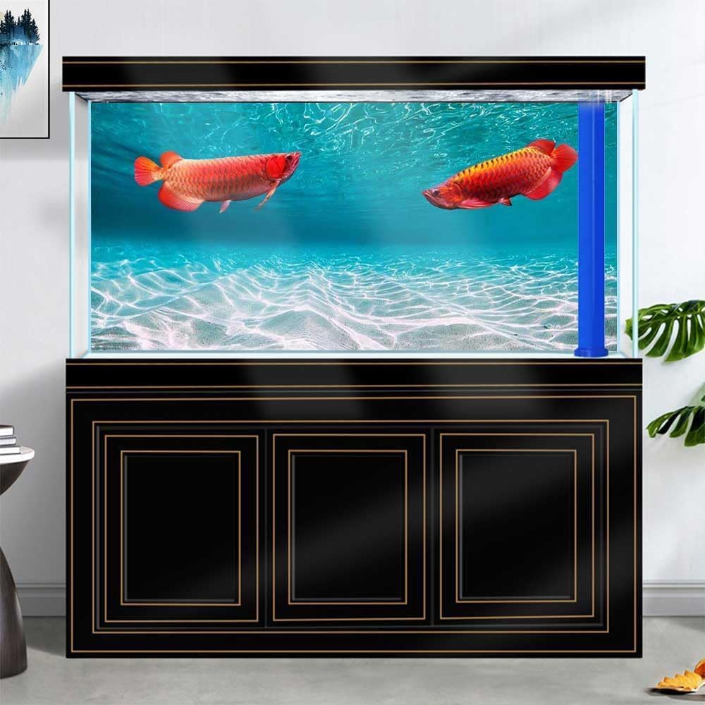 48X24IN Natural Undersea Aquarium Background, Undersea Beach Fish Tank Background, with 8 EVA Double-Sided Tape