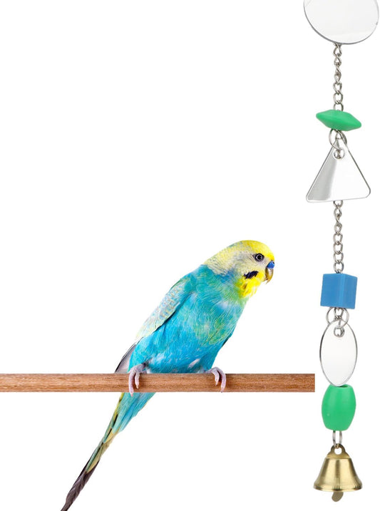 Hypeety Pet Bird Mirror with Bell Interactive Parrot Toy for Parrot Macaw African Greys Budgies Cockatoo Parakeet Cockatiels Conure Lovebird Cage Bells Mirror (A)