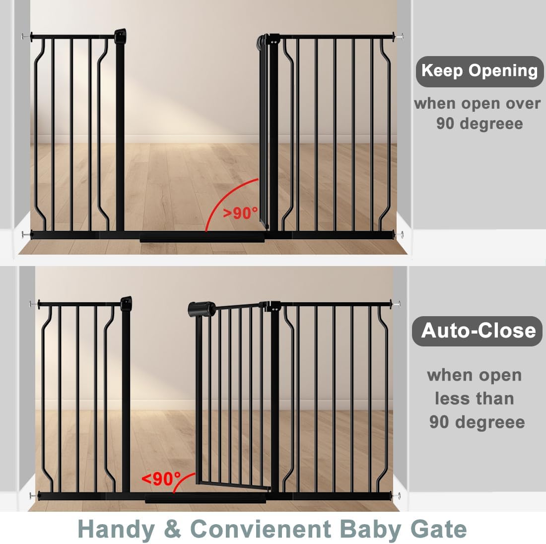 Narrow Baby Gate for Doorways Stairs, 24-29" Wide Pressure Mounted Walk Through Metal Auto Close Safety Child Gatesfor Kids or Pets, Black