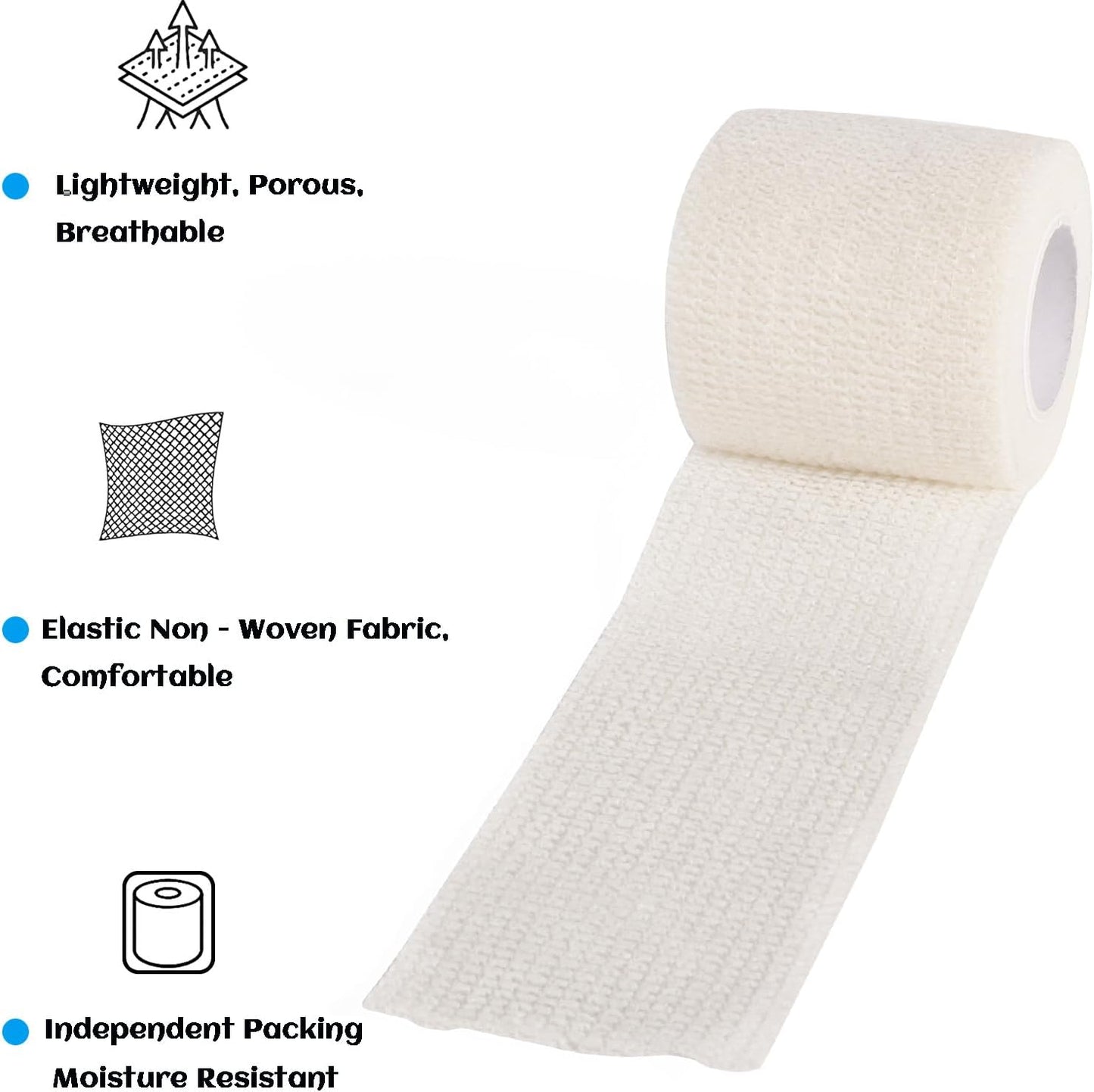 36 Rolls Elastic Self Adhesive Bandage Wrap 2 Inch, Breathable Non Woven Cohesive Bandage, Vet Wrap for Dogs, Ankle Sprains Swelling Medical First Aid Tape, Sports Athletic Tape White