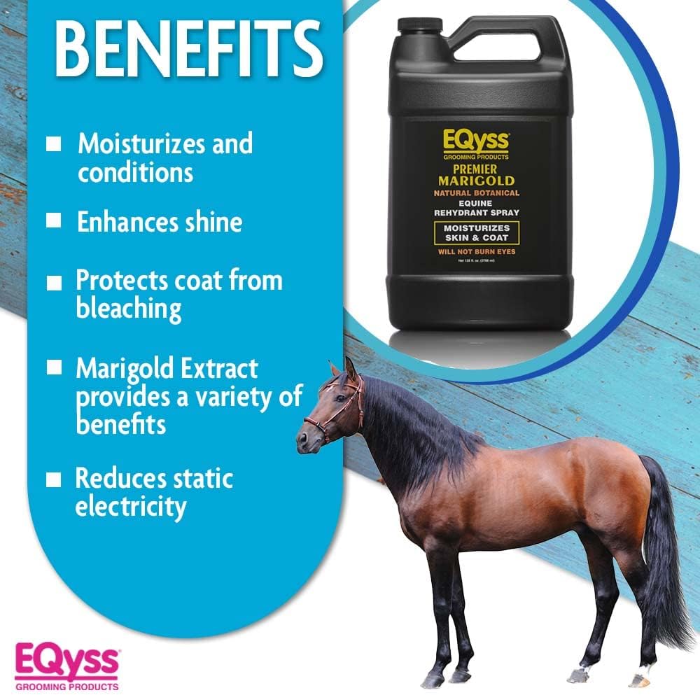 EQyss Premier Marigold Equine Coat Conditioning Spray - Moisturize Horse's Skin & Coat, Add Shine, Detangle, Repel Dirt & Dust, Silicone-free (128 oz)