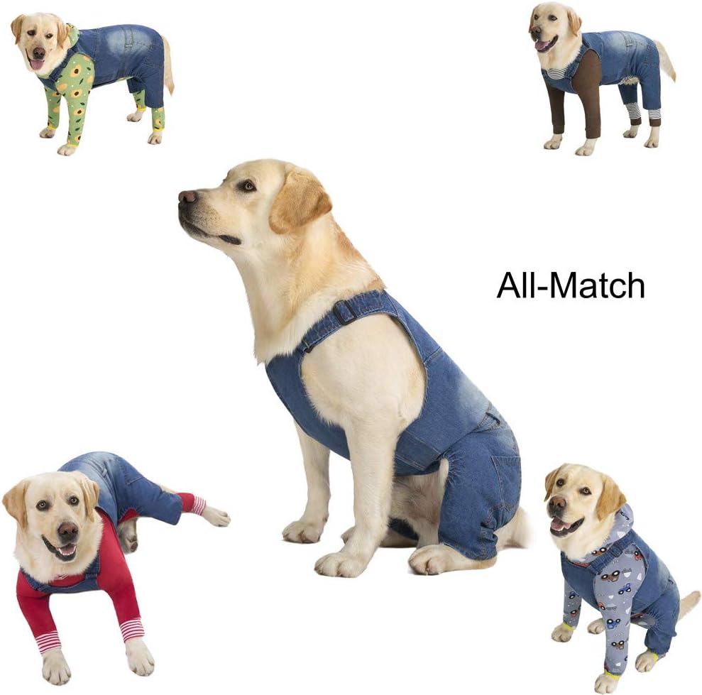 Classic Dog Jeans Overall for Medium Large Dogs,Pet Denim Jumpsuit Onesies Clothes Costumes for All-Match,Blue Vintage Washed Blue Pants Outfits