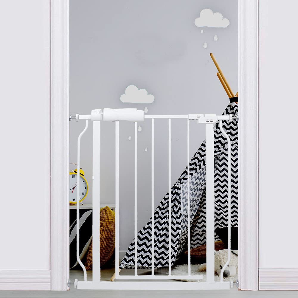 Narrow Baby Gate 24.02-29.13 Inch Wide Stairs Tension Pet Dog Gates Indoor for Doorways No Drilling Pressure Mounted Metal Pet Gates for Kids