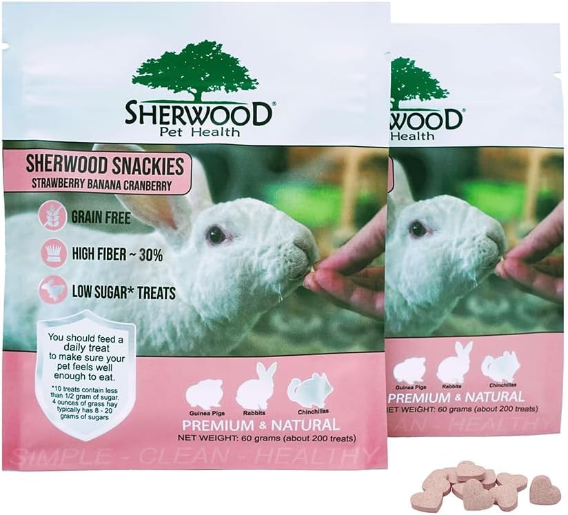 Sherwood Pet Health Snackies for Chinchillas, Rabbits & Guinea Pigs, Grain-Free, Real Fruit, Low Sugar and High in Fiber Treats in Multiple Flavors