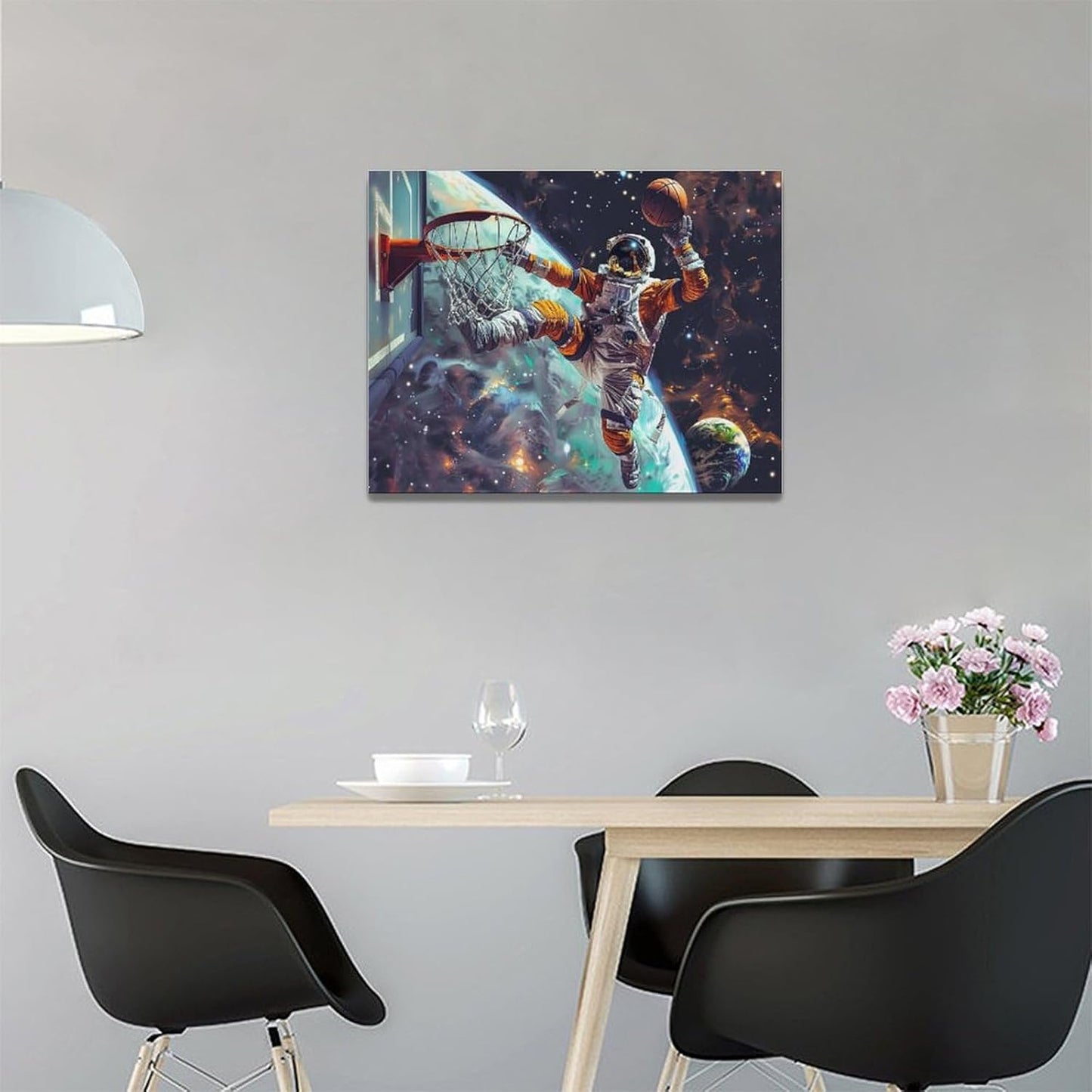 Quorin Astronaut Wall Art Funny Spaceman Basketball Pictures Space Galaxy Planet Wall Decor Canvas Print Painting Artwork for Bathroom Living Room Bedroom 12"x16"