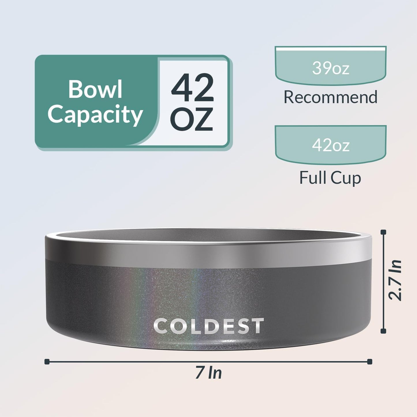 Coldest Dog Bowl - Anti Rust Metal, Non Slip, 3 Layers Insulated Stainless Steel Dog Bowls - Spill Proof & Heavy Duty - Water Bowl for Dogs, Cats & Pets, Dish Washer Safe (42 oz, Stardust Glitter)