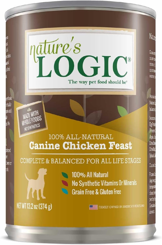 Nature's Logic Grain-Free Canned Dog Food - 95% Animal Proteins - 100% Natural Wet Dog Food Cans - No Common Allergens - All Life Stages - Ideal for Sensitive Dogs - Chicken (13.2 oz, 12 pack)
