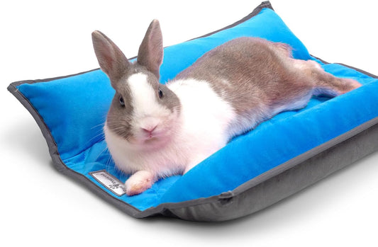 Paw Inspired Snuggle Bunny Bolster Bed for Rabbits, Cats, Dogs and Other Small Pets, Reversible Fleece Flop Bedding with Padded Sides (Gray/Blue)
