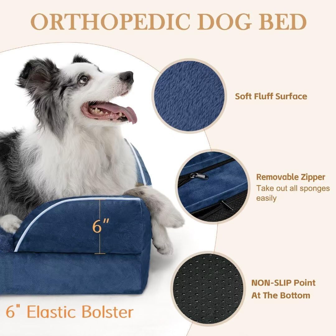 Comfort Expression XXL Orthopedic Dog Beds, Waterproof Orthopedic Foam Extra Large Dogs Beds, Washable Dog Sofa Beds with Removable Cover & Non-Slip Bottom(XX-Large,Navy Blue)
