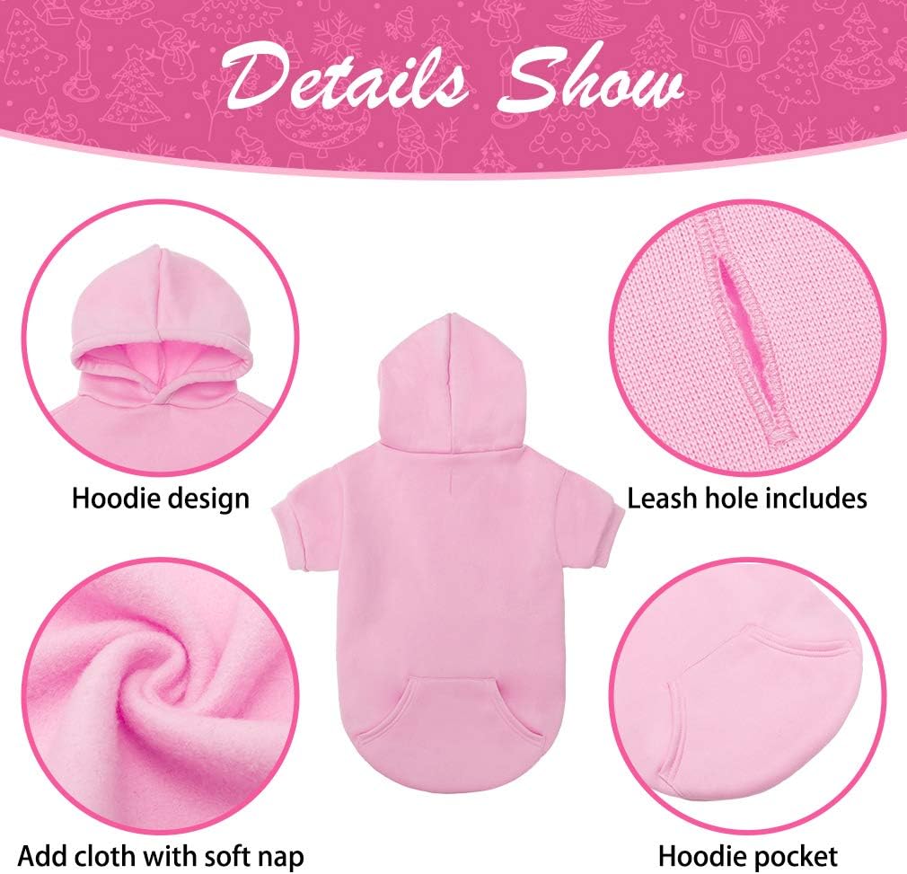 KOOLTAIL Basic Dog Hoodie - Soft and Warm Dog Hoodie Sweater with Leash Hole and Pocket, Dog Winter Coat, Cold Weather Clothes Sweatshirt for Small Medium Large Dogs Puppy Cat Boys Girls Pink XL