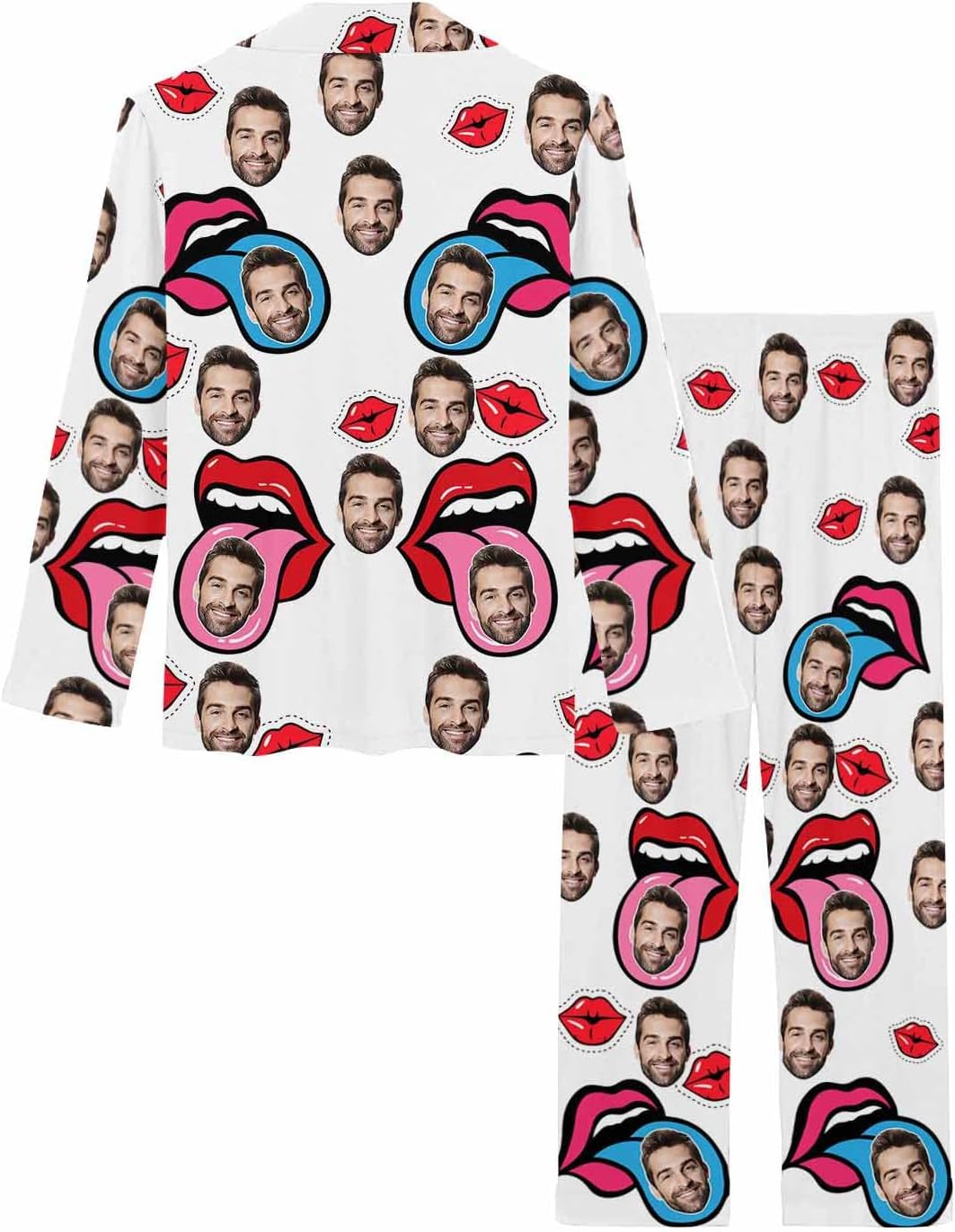 MyPupSocks Custom Face Pajamas for Women Set, Personalized Photo Long Sleepwear XS-XXL