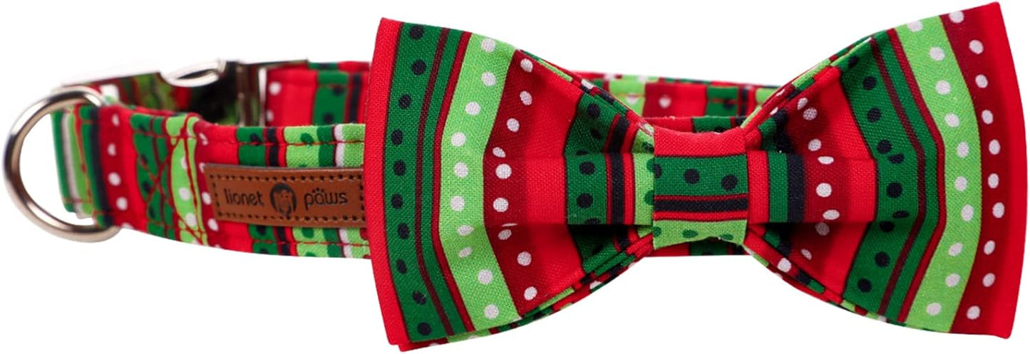Lionet Paws Christmas Dog Collar with Bowtie, Dog Bowtie Collar with Metal Buckle for Dogs and Cats, Adjustable Comfortable Dog Collar Girl Boy Gift, XS, Neck 8-12 in