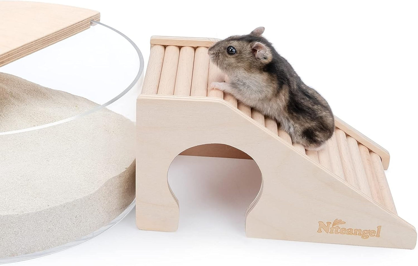 Niteangel Hamster House w/Climbing Ladder for Hamsters Gerbils Mice or Similar-Sized Pets (Trapezium-Shaped Hamster Hut)