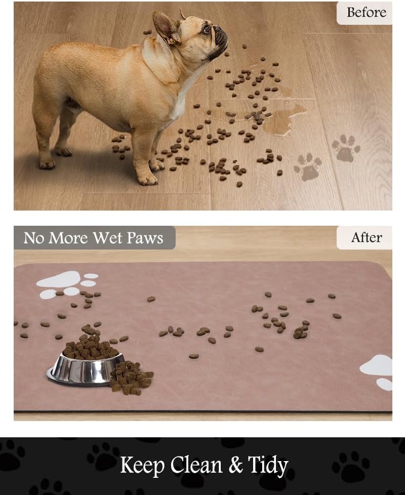 Pet Feeding Mat-Absorbent Dog Mat for Food and Water Bowl-No Stains Quick Dry Water Dispenser Mat-Dog Accessories Pet Supplies-Bowl for Messy Drinkers（Dusty Pink,16"x24"