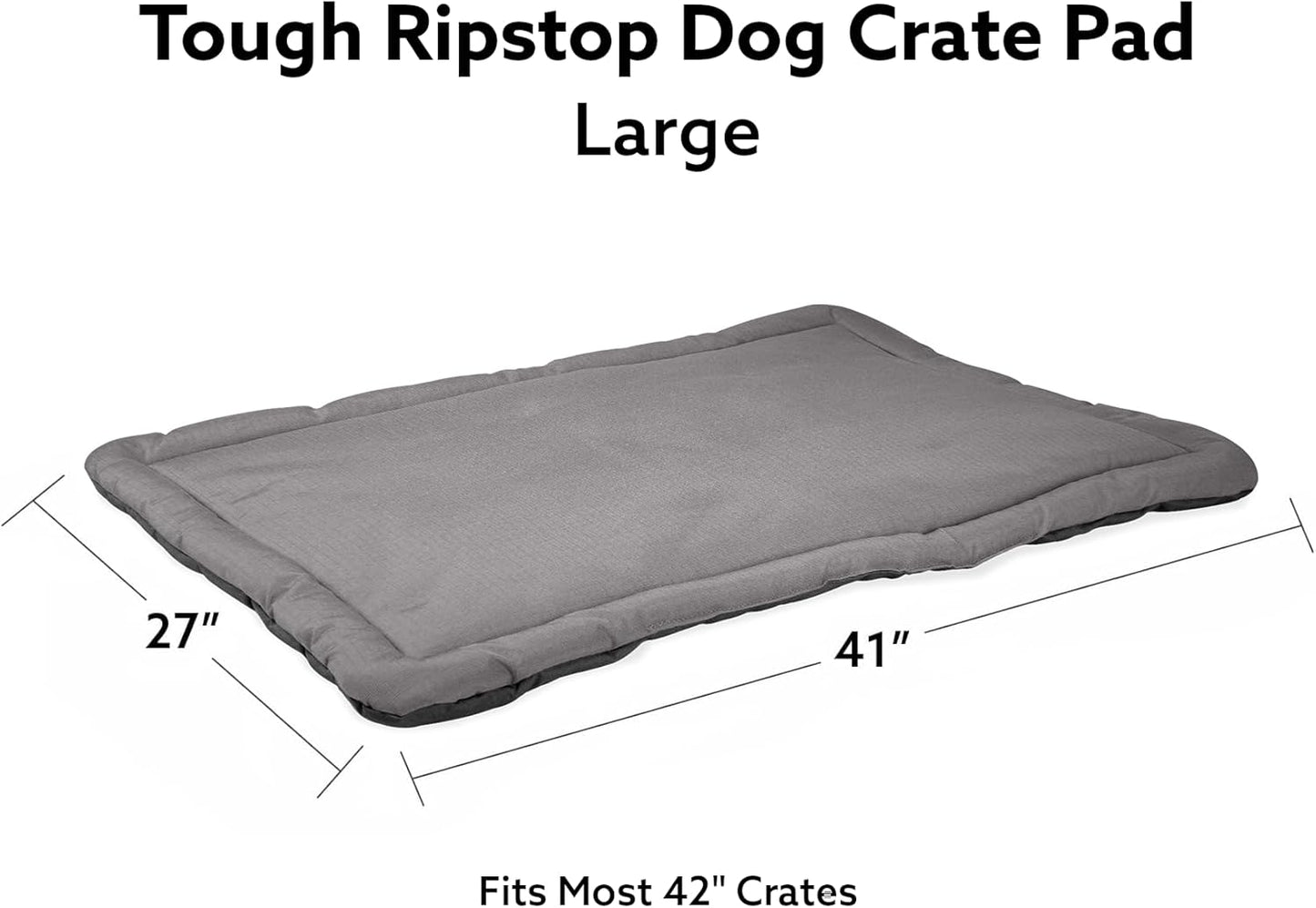 K9 Ballistics Tough Ripstop Dog Crate Pad - Durable & Machine Washable with Non-Skid Bottom and 120-Day Warranty, Fits 42" Wire Crates - Large, Light Gray Velvet