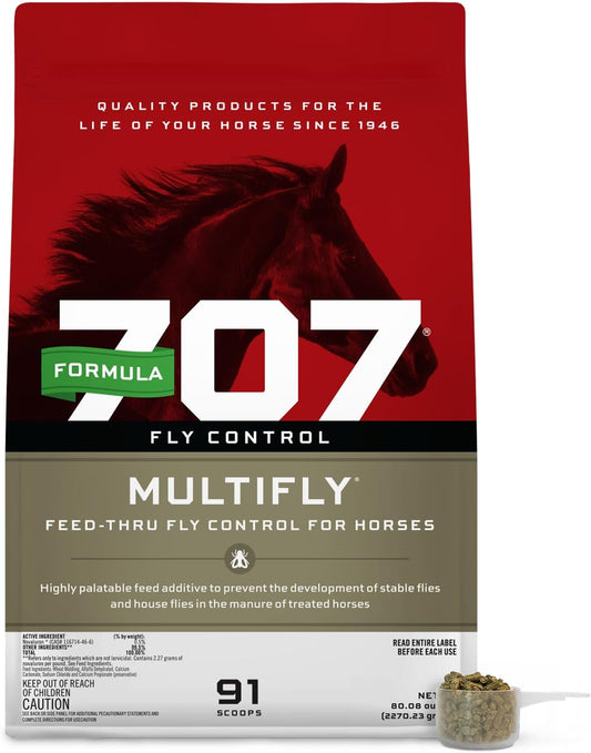 Formula 707 MultiFly Feed-Thru Fly Control Pellets for Horses - Palatable & Safe Fly Population Reduction (5 lb Bag - 91 Servings)