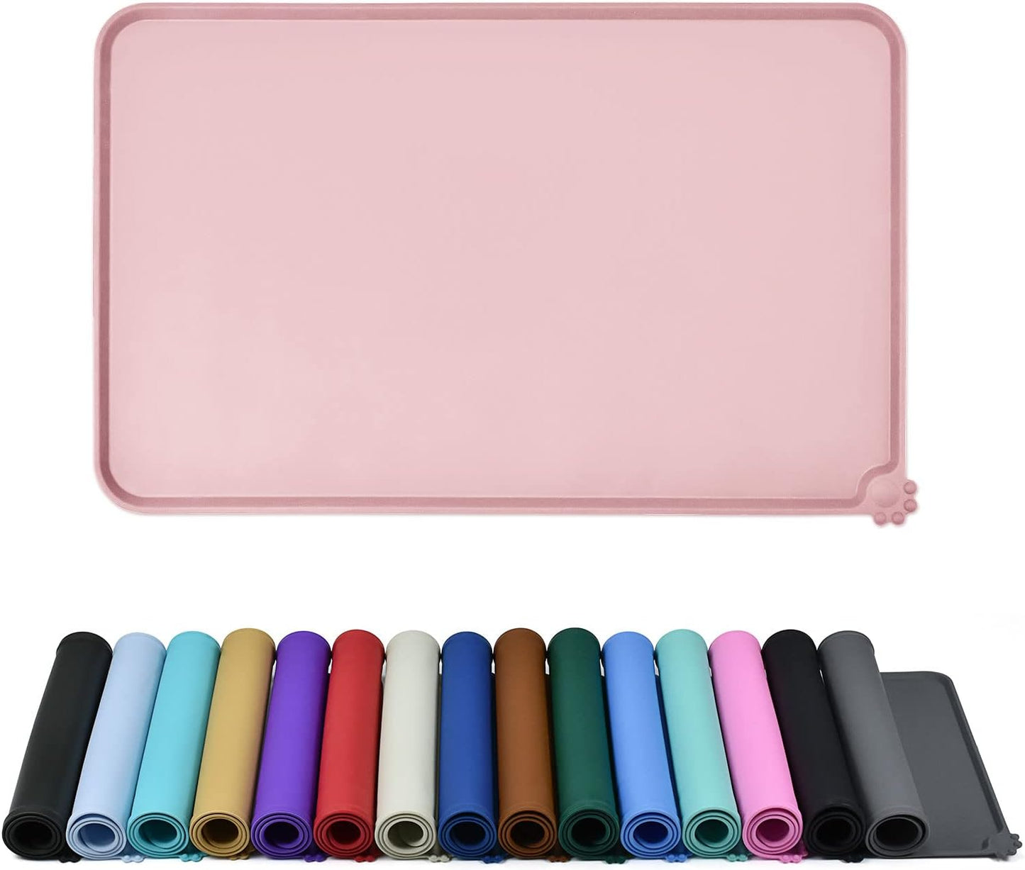 Waterproof Pet Feeding Mat with High Raised Edges, Heavier and Thicker Placemats for Cat Dog Water Bowl with BPA Free, Dogs Cats Food Mats for Messy Drinkers to Prevent Spill and Protect Floors