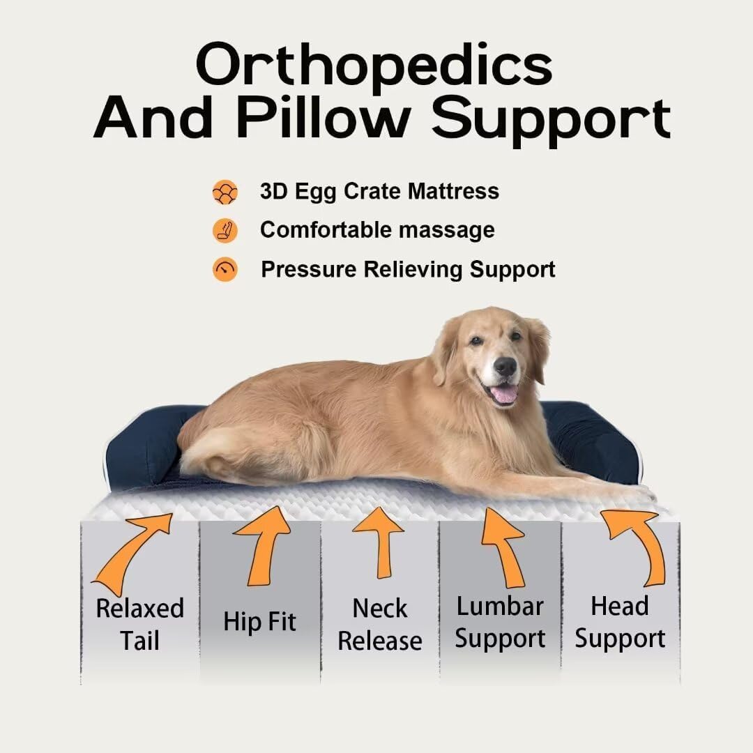 Dog Bed Medium Size Dog-Orthopedic Waterproof Bed for Dogs,Foam Couch Sofa with Washable Removable Cover & Non-Slip Bottom-Navy Blue