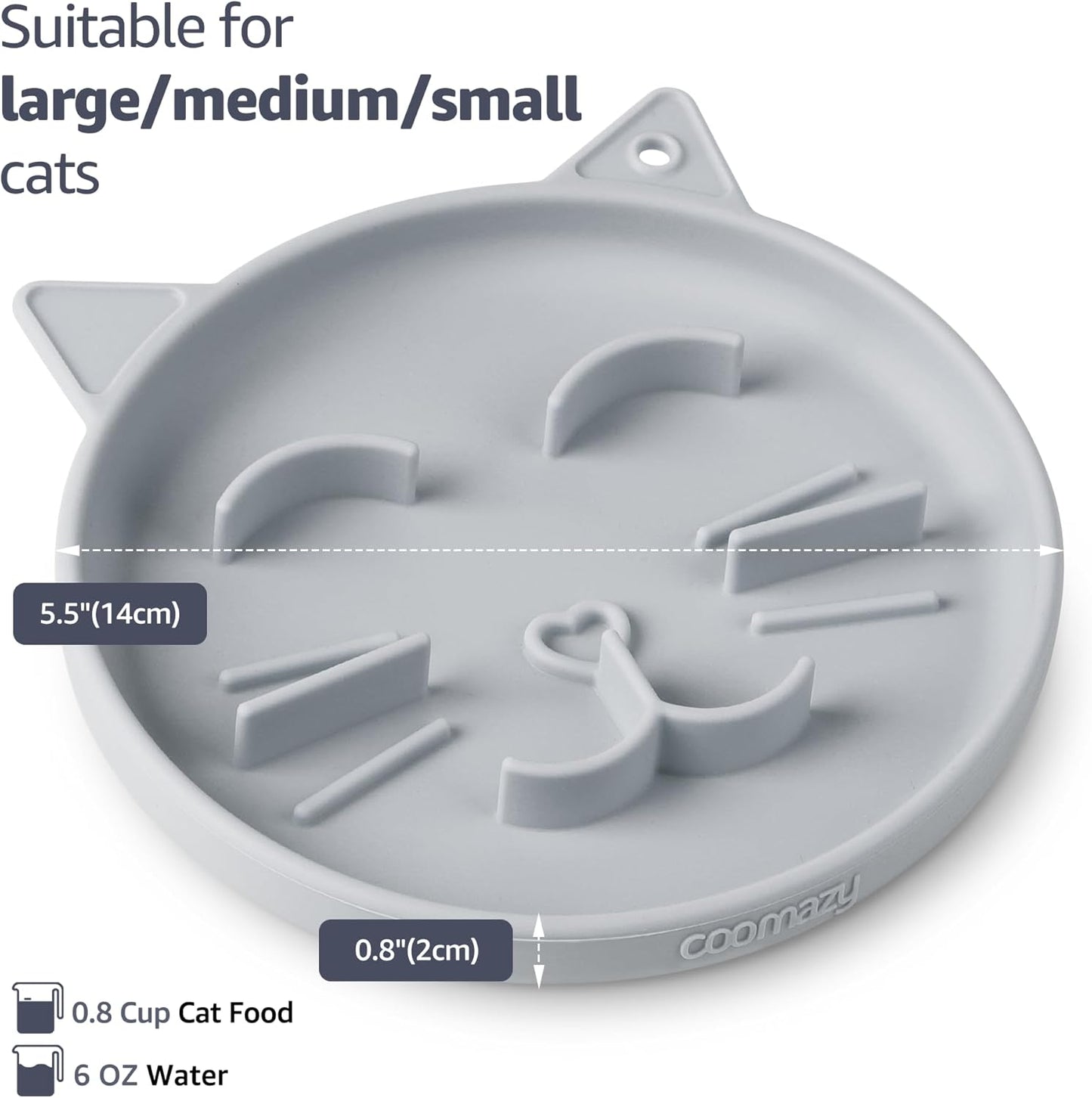 Coomazy Silicone Slow Feeder Dog Cat Bowls, Interactive Puzzle Toy for Pets Dry/Wet Food Training, Keeps Dogs Cats Busy, Prevents Puppy Kitty Overeating (Grey, 0.8 Cup)