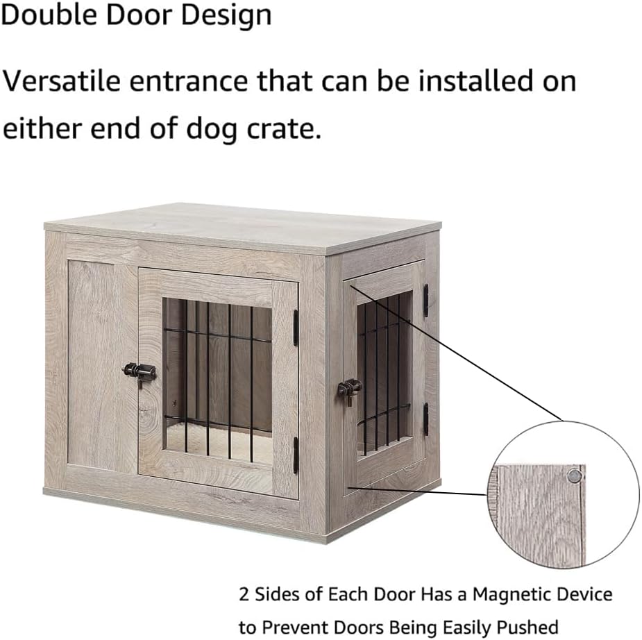 unipaws 25.5 Inch Furniture Style Dog Crate for Small Dogs, Cats, Min Pigs, Rabbit, Indoor Aesthetic Puppy Kennel, Modern Decorative Wood Wire Pet House Cage, Pretty Cute End Side Table, Grey