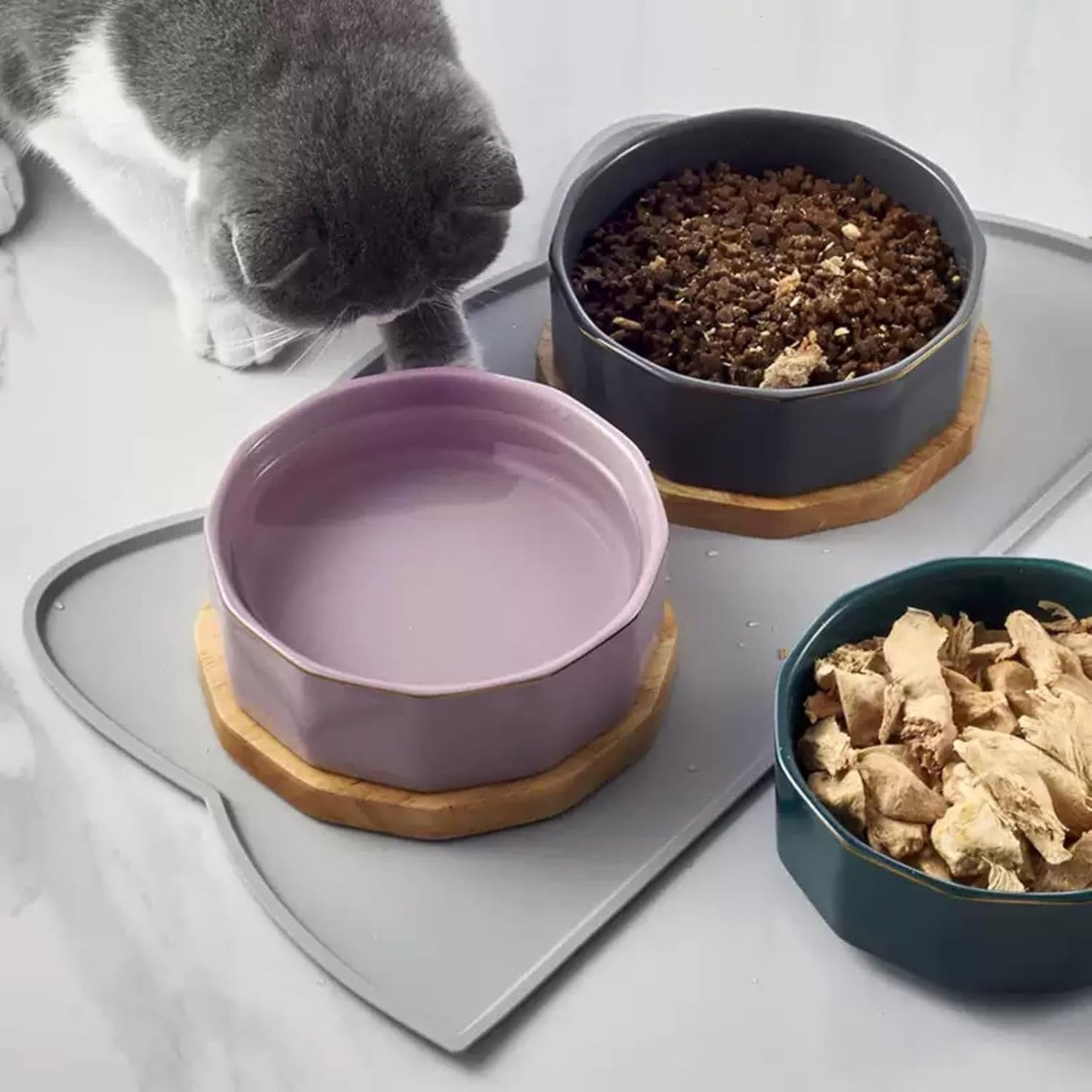 Cat Food Mat, Silicone Pet Feeding Mat for Floor Non-Slip Waterproof Dog Water Bowl Tray Cushion (20" x 12", Tea Rose)