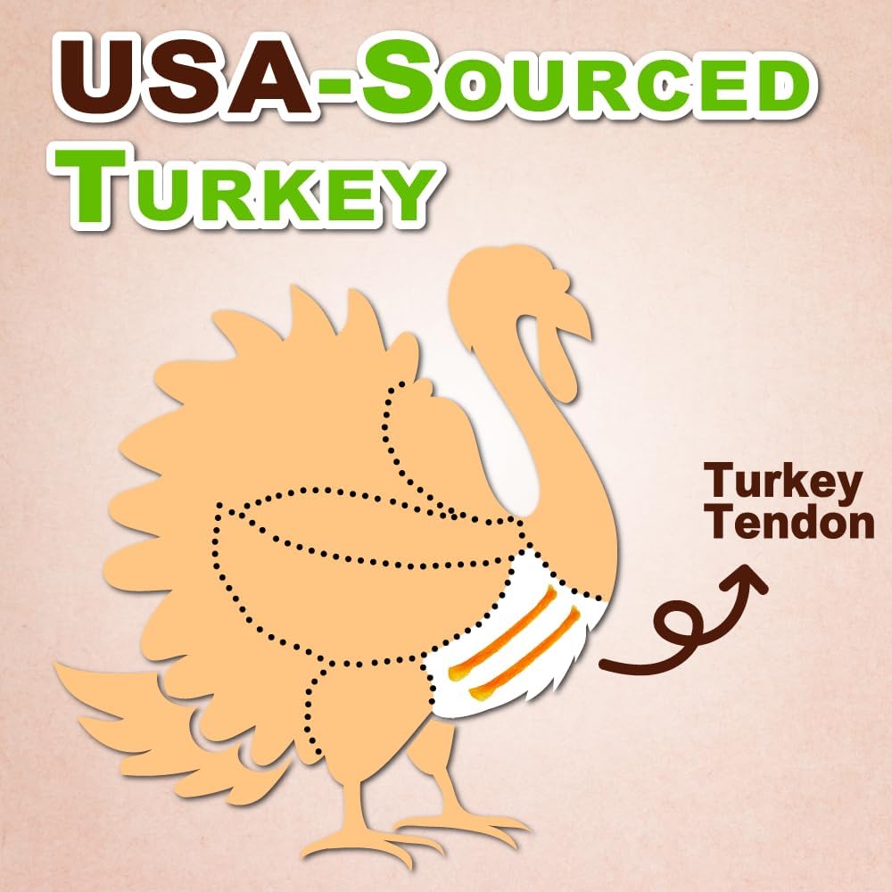 AFreschi Turkey Tendons for Dogs, USA-Sourced, Healthy Dog Treats, Rawhide-Free Puppy Chews, Long Lasting, All Natural, Hypoallergenic Dog Treats for Small Breeds, 3 oz Pack Strips