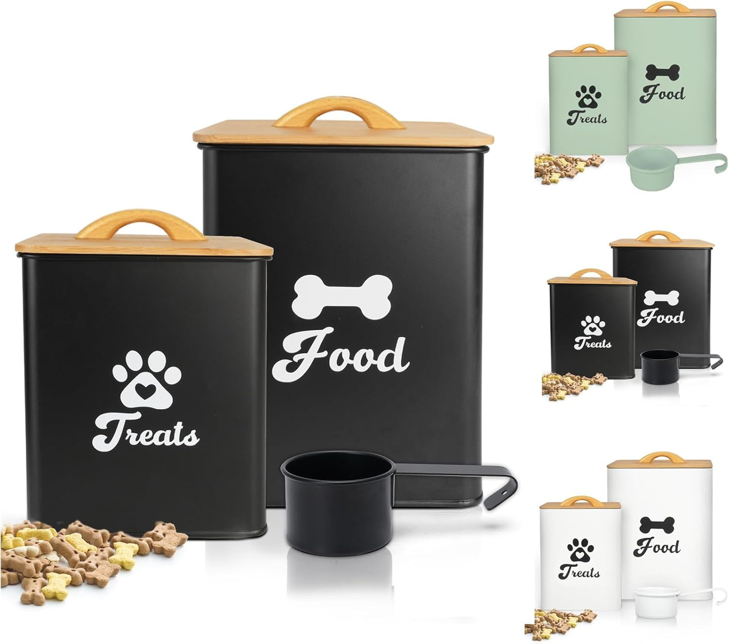 Dog Treat Container 2PCS, Dog Food Storage Container with Lids Airtight, Dog Treat Jars for Kitchen Counter-7+3Lbs, Small Dog Cookie Jar for Storage, Pet Treat Container (Upgraded) Black