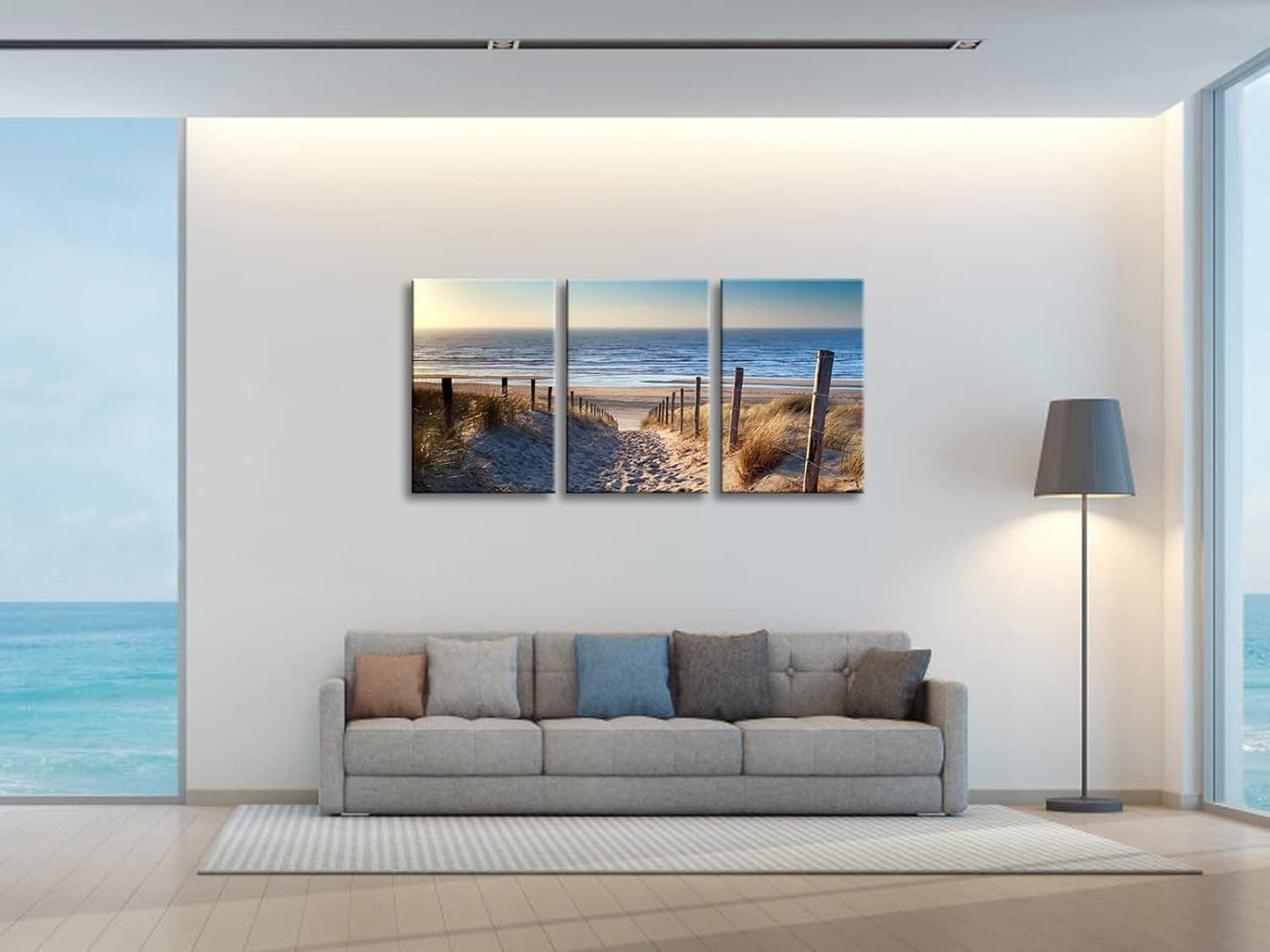 Wieco Art 3 Piece Beach Coastal Sand Dune Canvas Prints Modern Stretched Wall Art Seascape Pictures Paintings for Living Room Bedroom Home Decorations Landscape Artwork