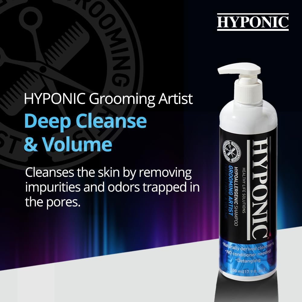 HYPONIC Grooming Artist Shampoo - Hypoallergenic Pet Shampoo for Groomers (Deep Cleanse & Volume (17.9 oz))