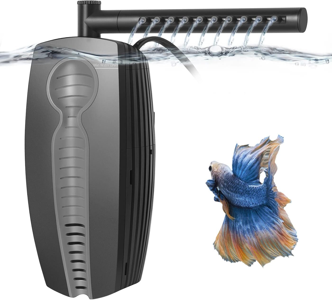 FEDOUR 165GPH Aquarium Filter U-V, 8W Adjustable Fish Tank Filter, U-V Submersible Internal Filter for 10-50 Gallon Tank, with Biochemical Cotton