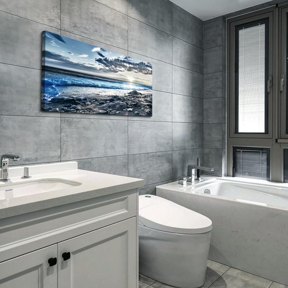 Wall Art For Living Room Wall Decor For Bedroom Large Size Poster Blue Beach Sun Ocean Landscape Paintings Prints Artwork Bathroom Decorations Seascape Canvas Prints Hang Pictures Office Home Decor