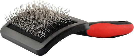 Jeffers Pet Soft Pin Universal Slicker Brush for Dogs & Cats – Soft, Flexible Bristles for Sensitive Skin, Curved Head for Better Coat Penetration, Non-Slip Grip – Black, Red - Medium