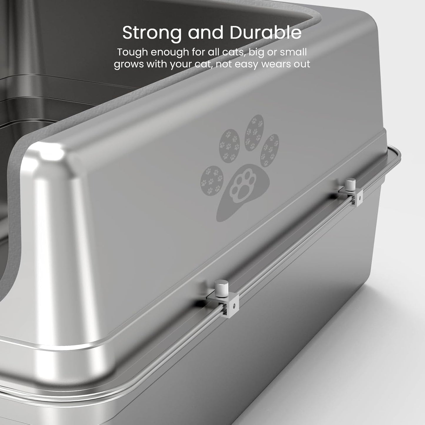 Enclosed Stainless Steel Cat Litter Box with Lid, Oversize Metal Litter Box for Multi Cats, Extra XXL Cat Toilet with High Side, Non-Stick, Anti-Leakage, Odorless, with Cat Litter Mat & Litter Scoop